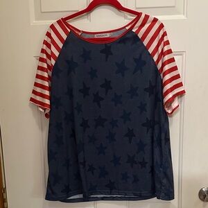 MISSLOOK Americana Shirt with Blue Stars and Red Striped Sleeves Size 2x